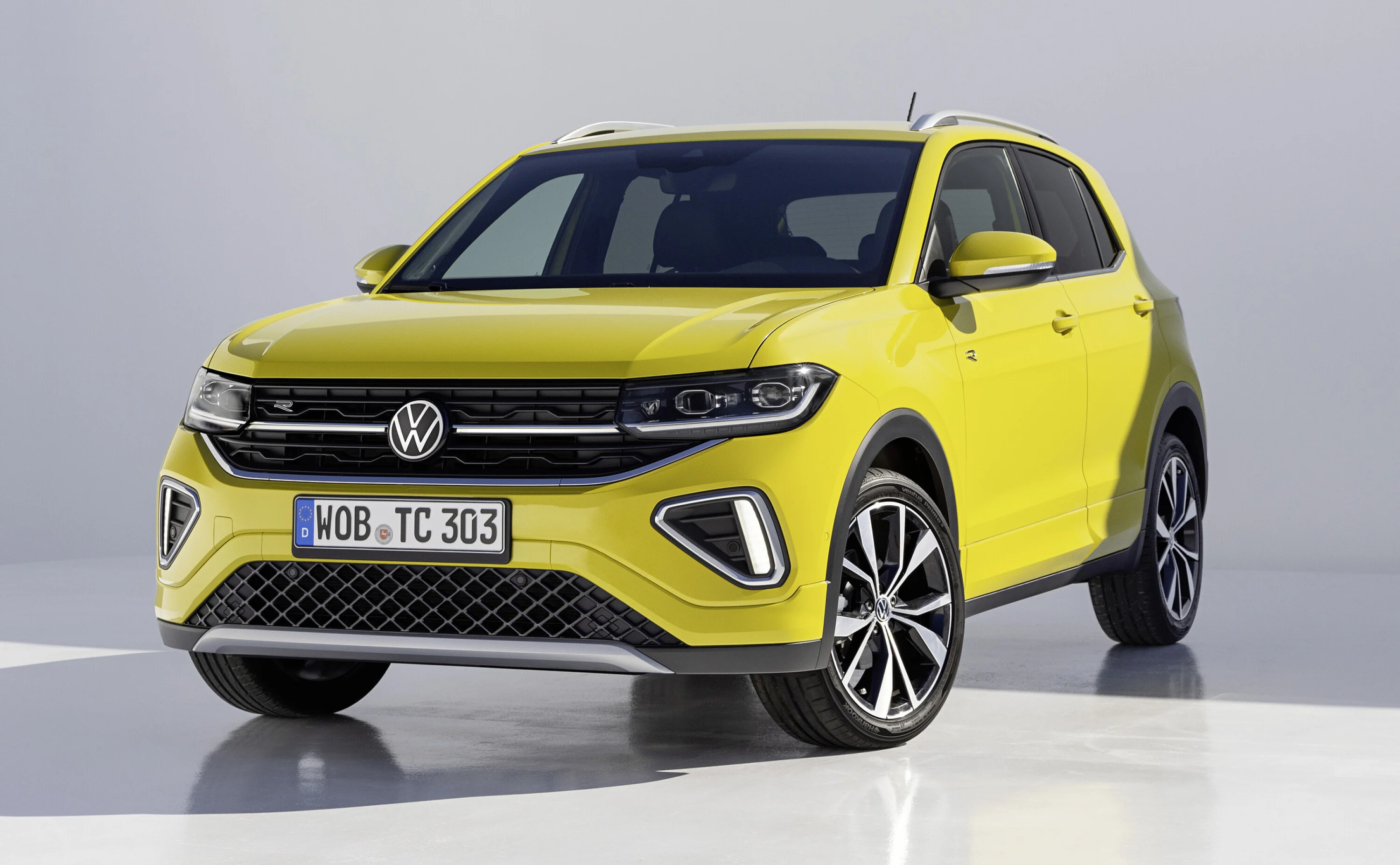 Volkswagen T-Cross yellow R-Line front three-quarter
